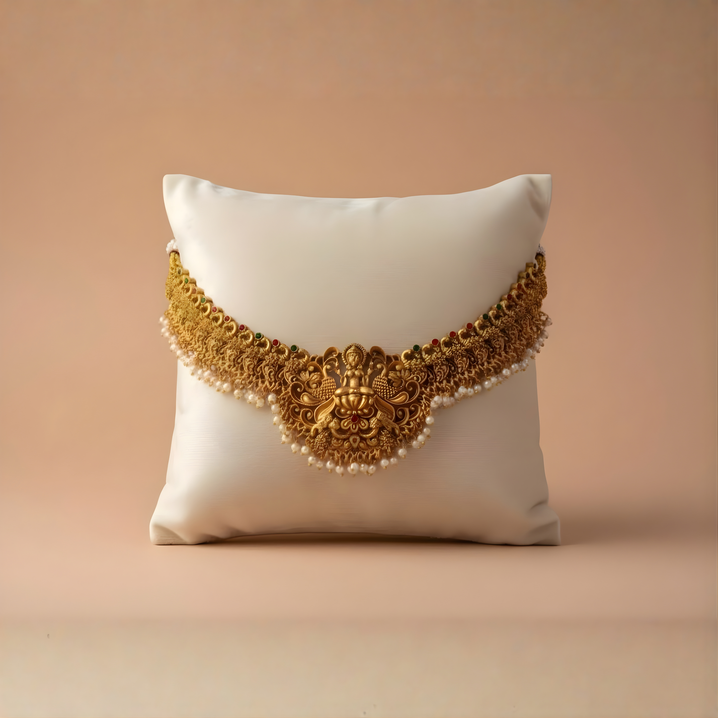 Antique gold temple necklace with pearls