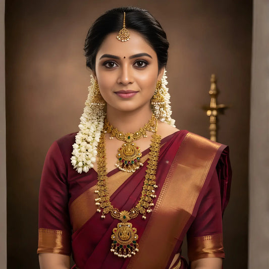 Antique Gold Lakshmi Temple Jewellery Set with Pearl Drops