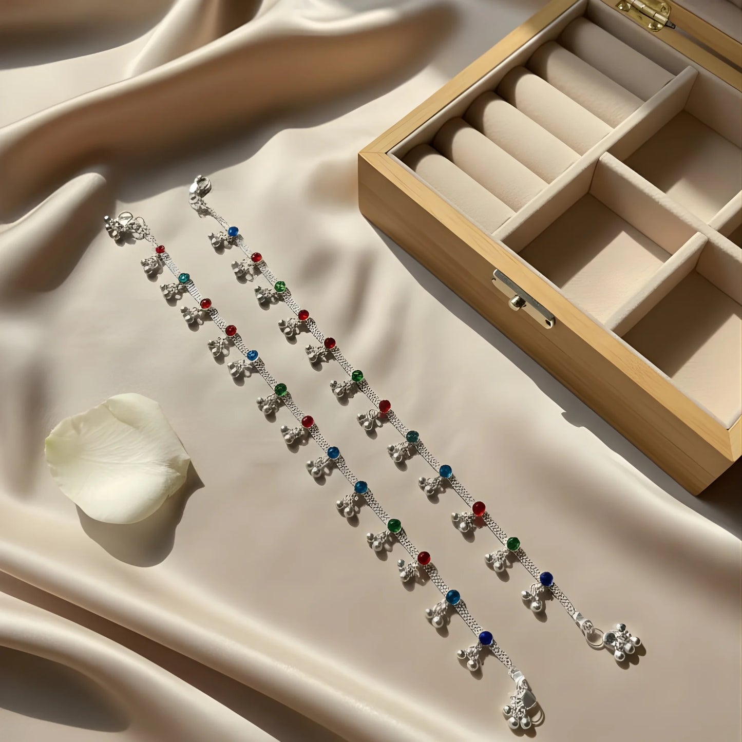 Multicolour Stone Anklet Pair for Women