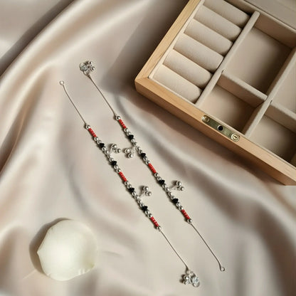 Silver-Plated Red Bead Anklets