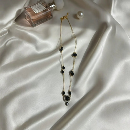 Violet Stone Necklace With Gold-Plated Dual Pendant Design