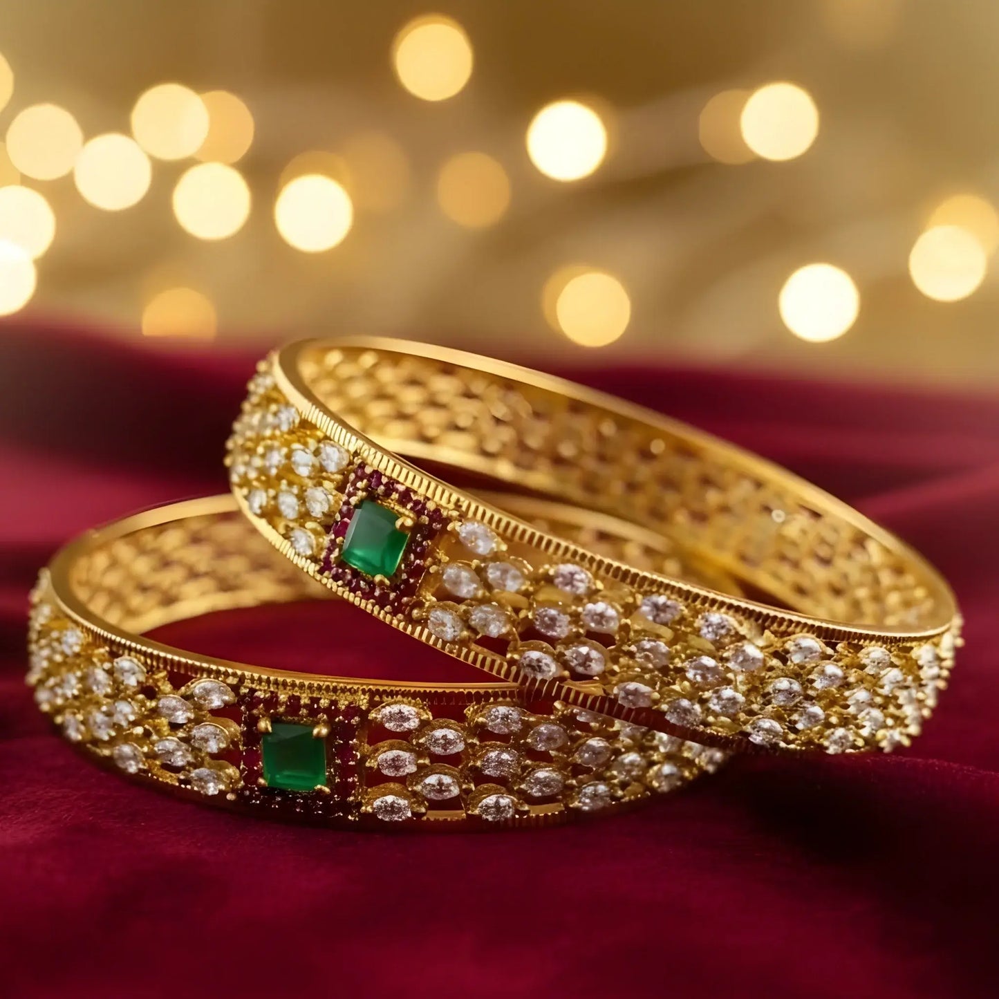 Crystal Bangles With Emerald Stone