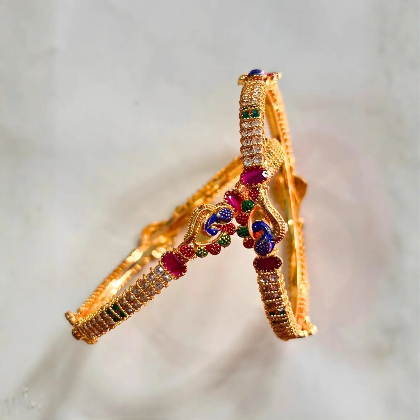 Traditional Gold Bangles for Women With Multicolour Peacock