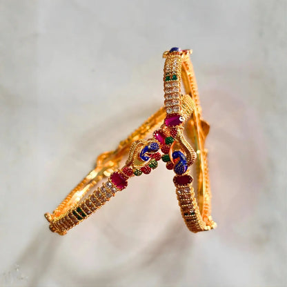 Traditional Gold Bangles for Women With Multicolour Peacock