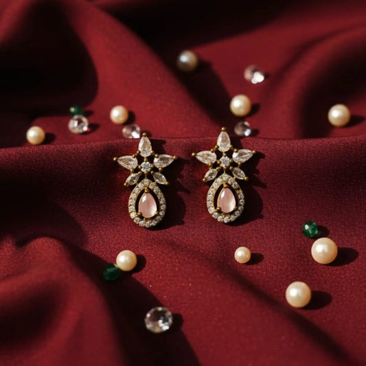 Blush Pink Drop Earrings With Elegant Crystals Detailing Look