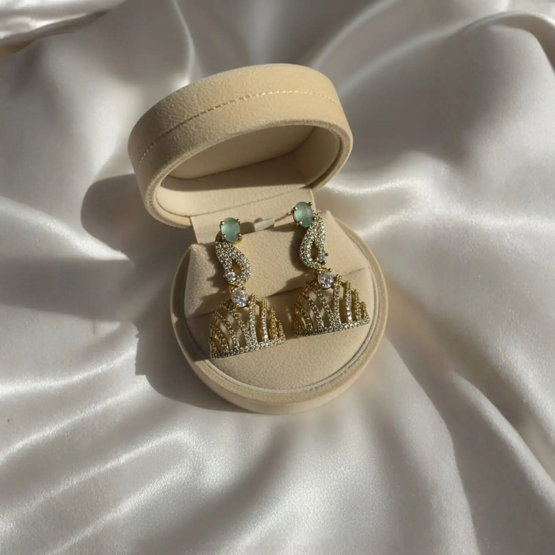 Light Green Earrings With Elegant Crystal Design