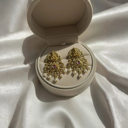 Antique Gold-Plated Ruby Pearl Earrings