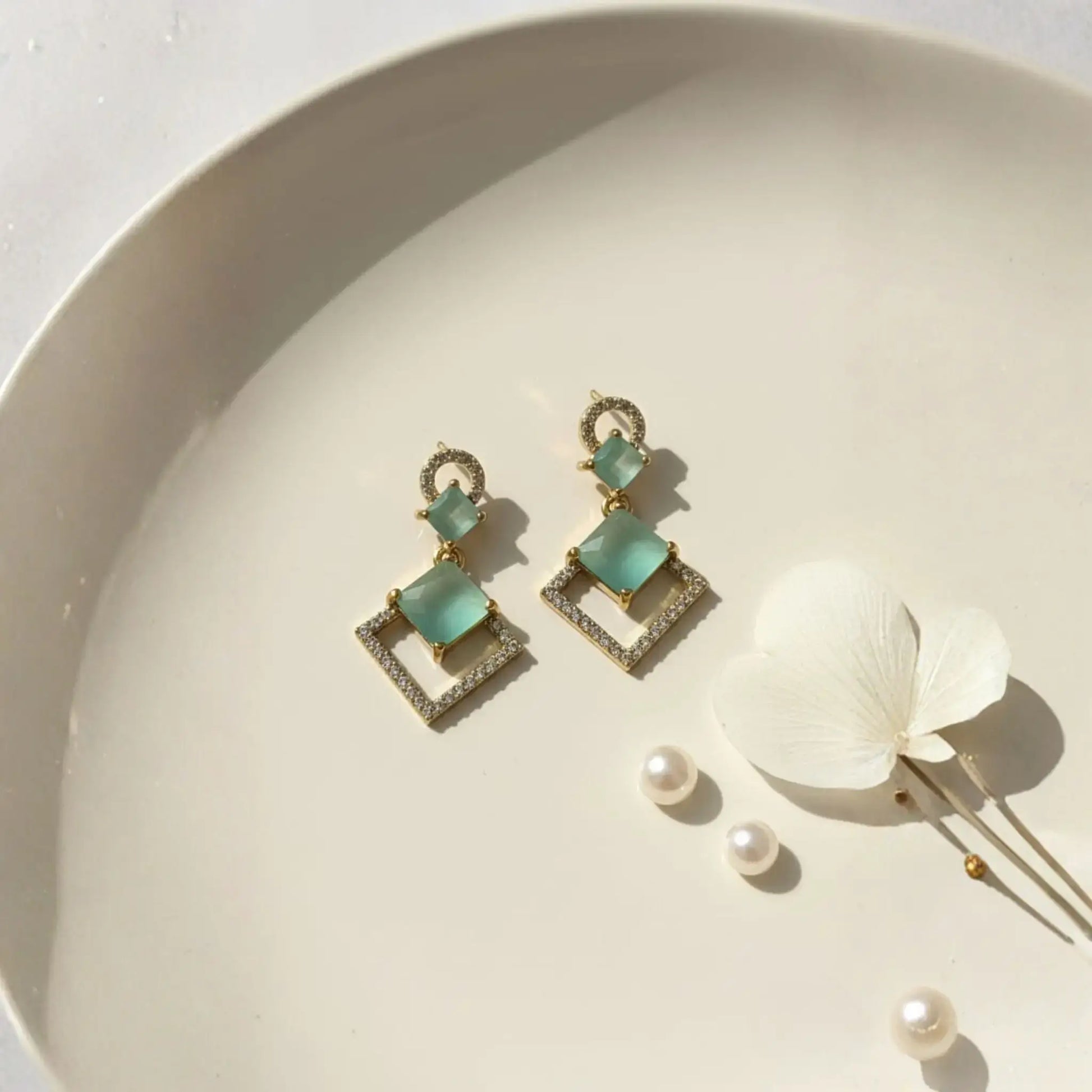 Mint Green Geometric Earrings Modern Elegance Detailed Look