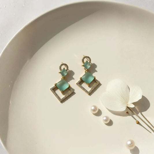 Mint Green Geometric Earrings Modern Elegance Detailed Look