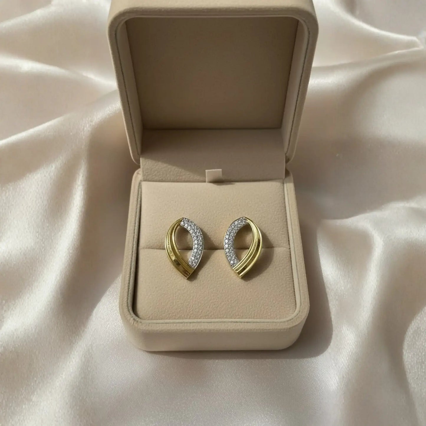 Curve Stud Earrings Dual-Tone Crystal Design