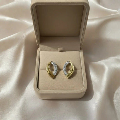 Curve Stud Earrings Dual-Tone Crystal Design