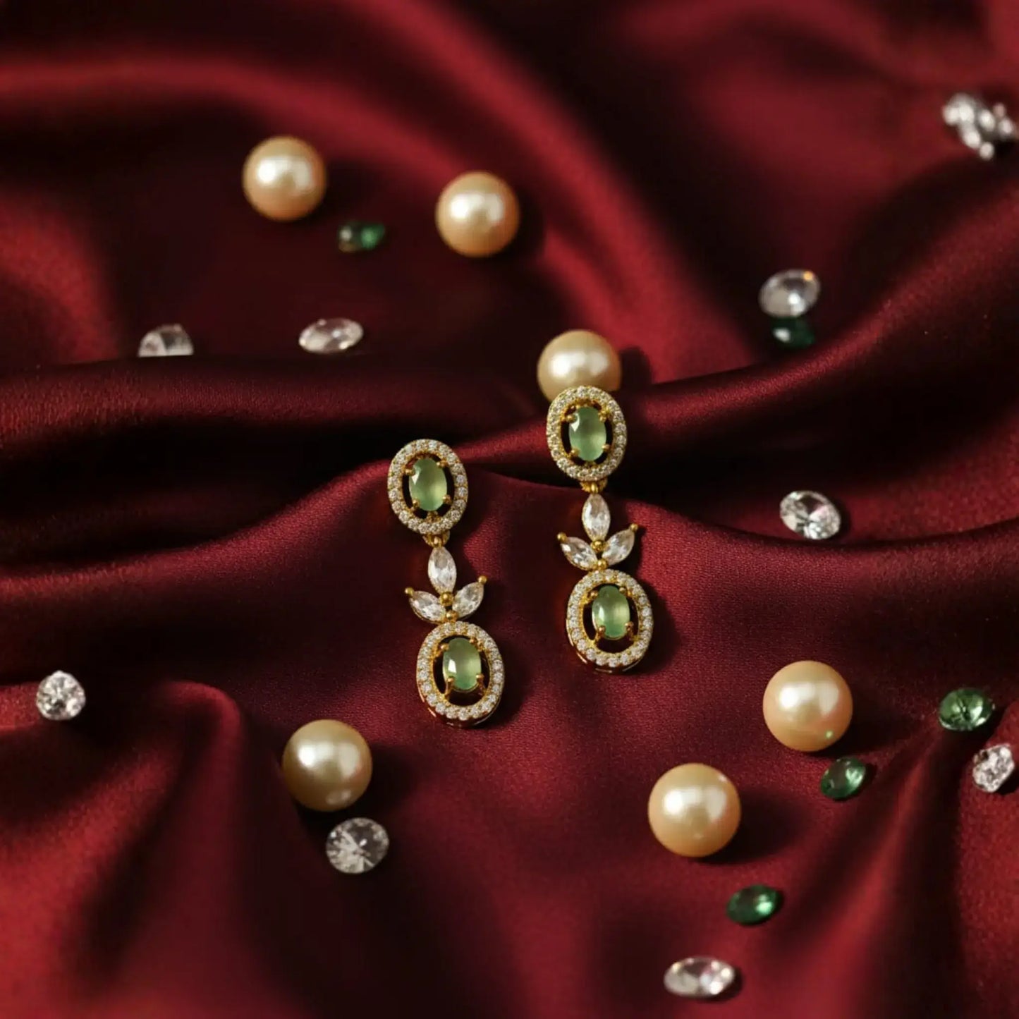 Light Green Drop Earrings With Elegant Crystals