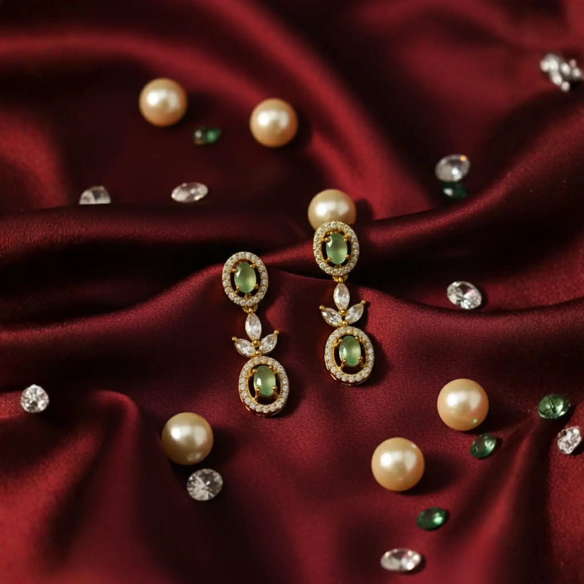 Light Green Drop Earrings With Elegant Crystals