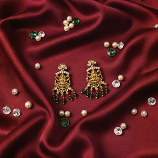 Antique Temple Earrings With Green Beads