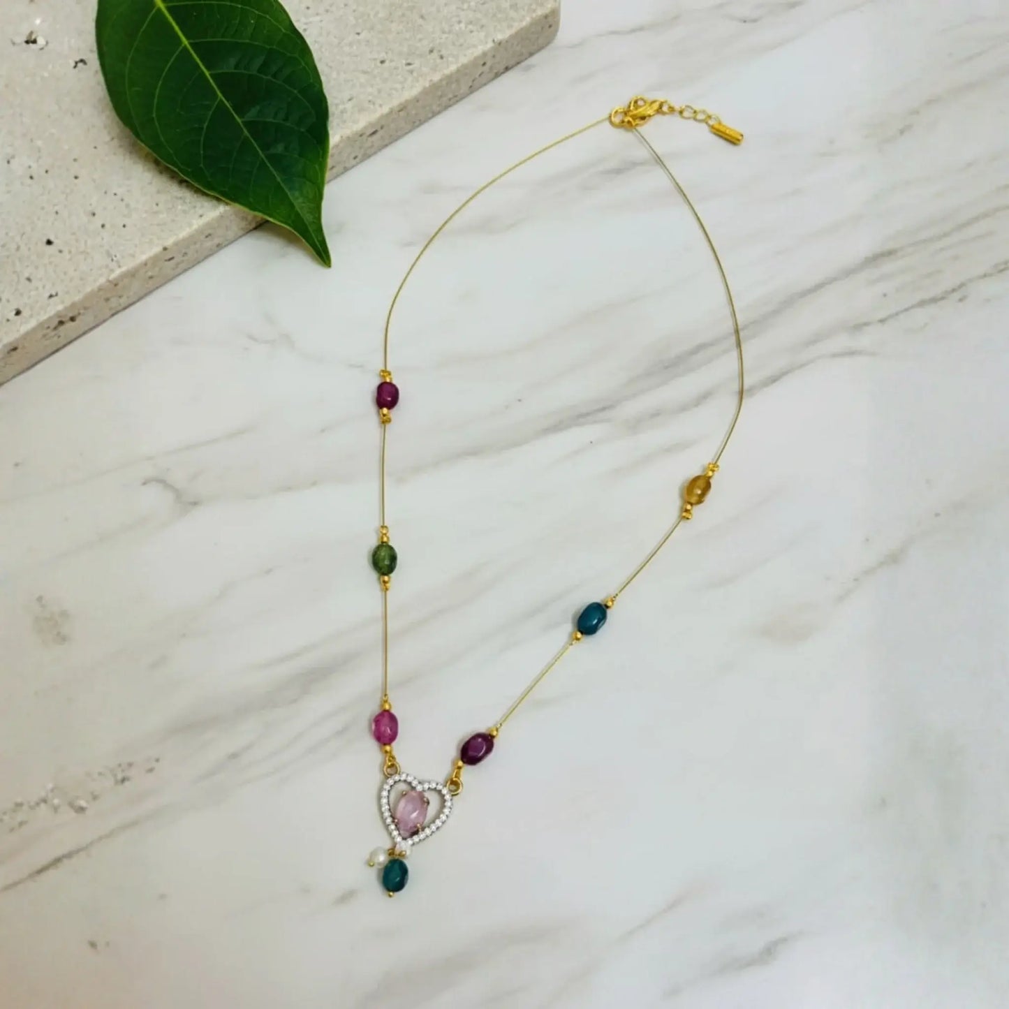 Multicolour Bead Necklace With Heart Pendant