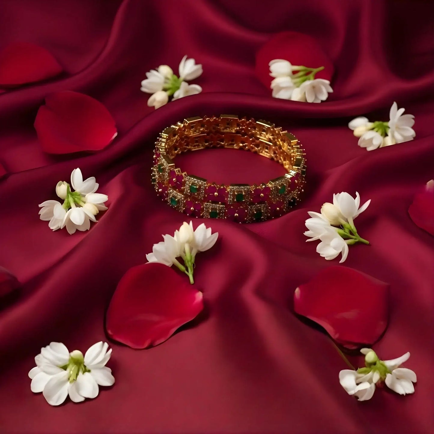 Ruby and Emerald Bangles Floral Stone Design