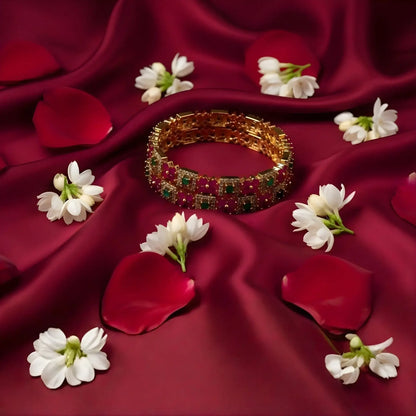 Ruby and Emerald Bangles Floral Stone Design