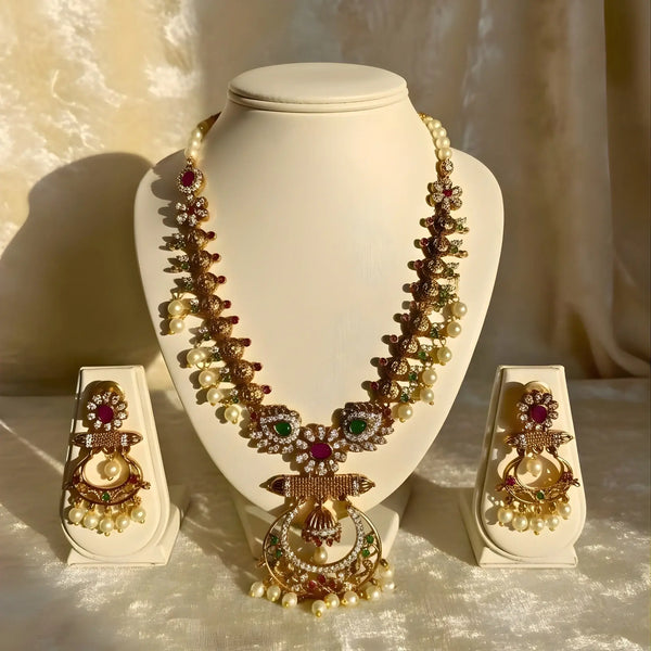 Bridal Necklace Set With Emerald and Pearl