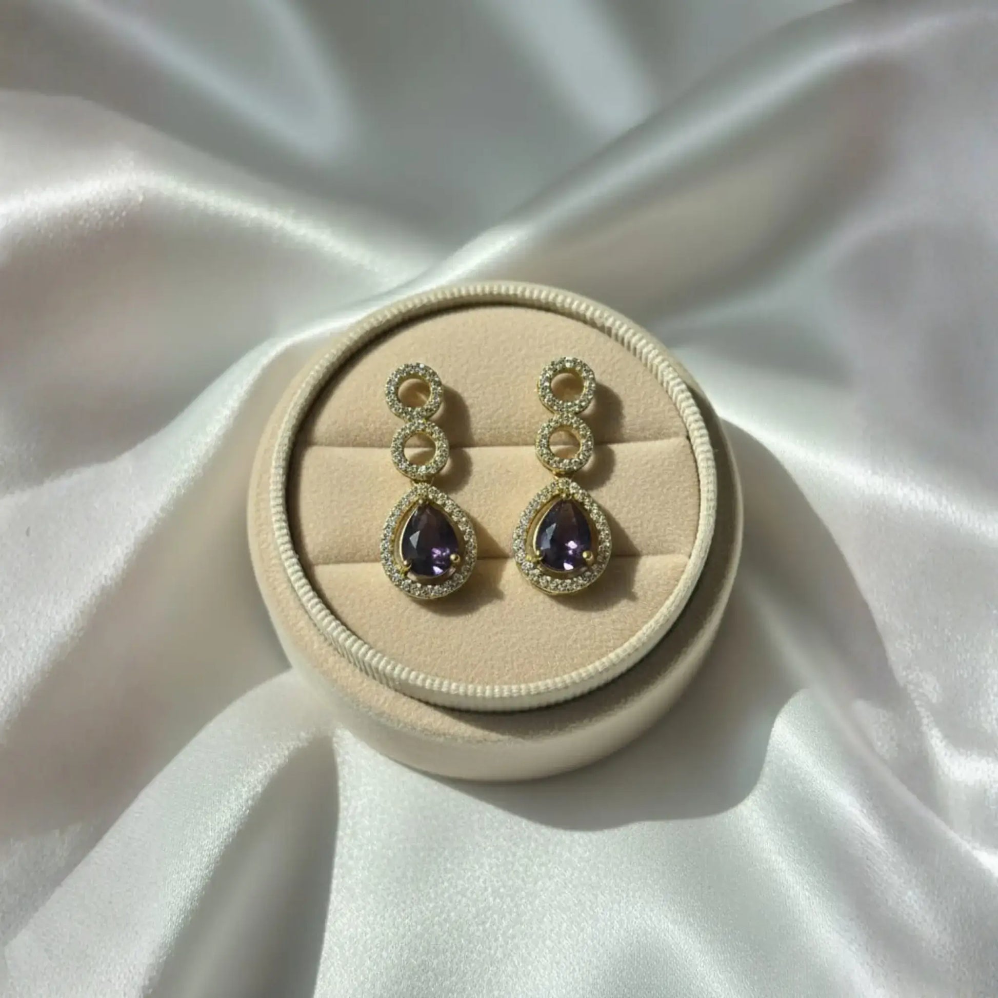 Amethyst Drop Earrings With Teardrop Crystal