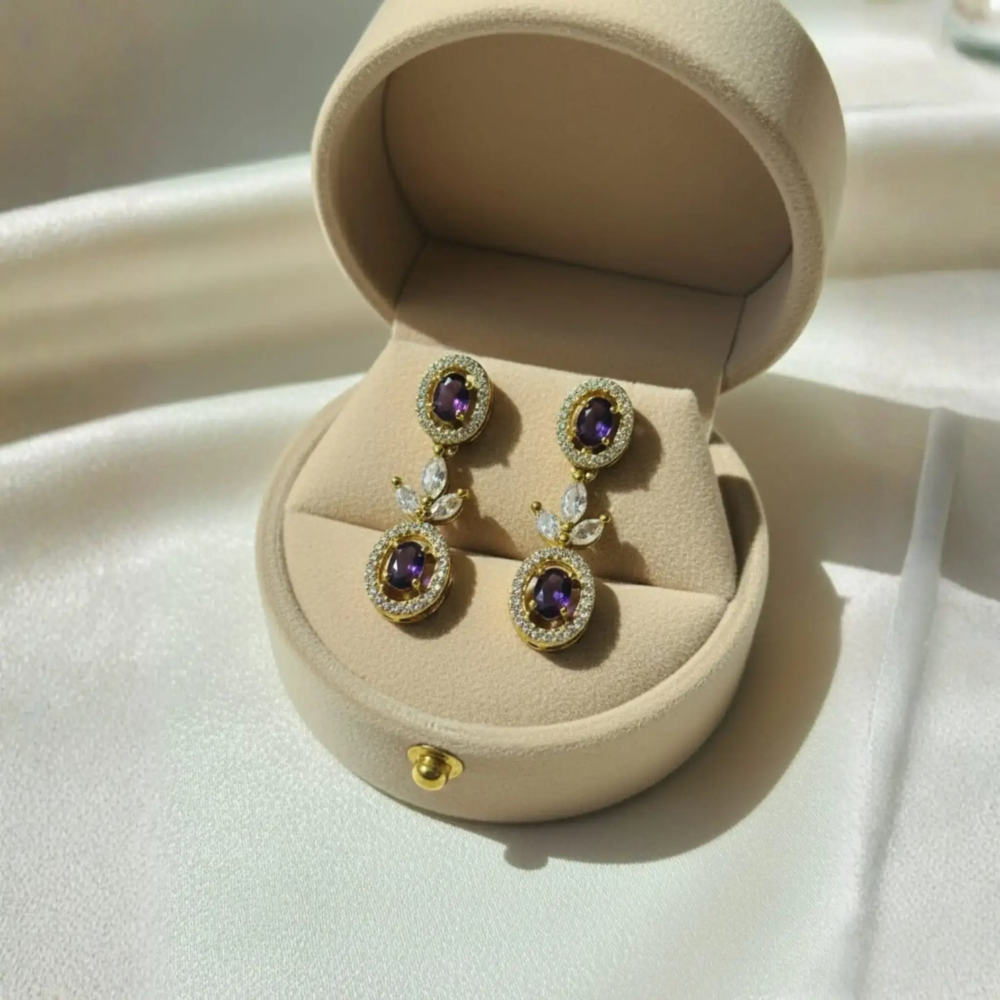 Amethyst Drop Earrings With Crystal Design Detailed Look