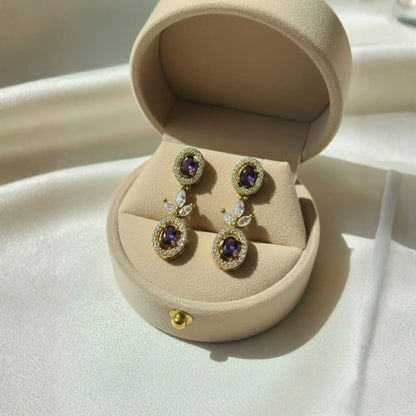 Amethyst Drop Earrings With Crystal Design Detailed Look
