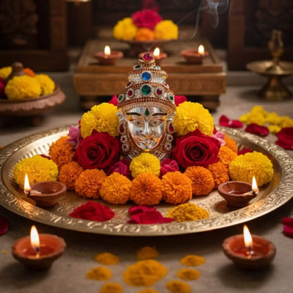 German Silver Varalakshmi Amman Face Idol For Pooja Idols detailing view