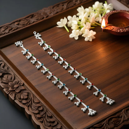Multicolour Stone Anklet Pair for Women