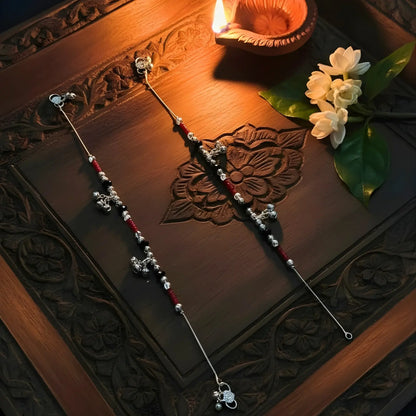 Silver-Plated Red Bead Anklets