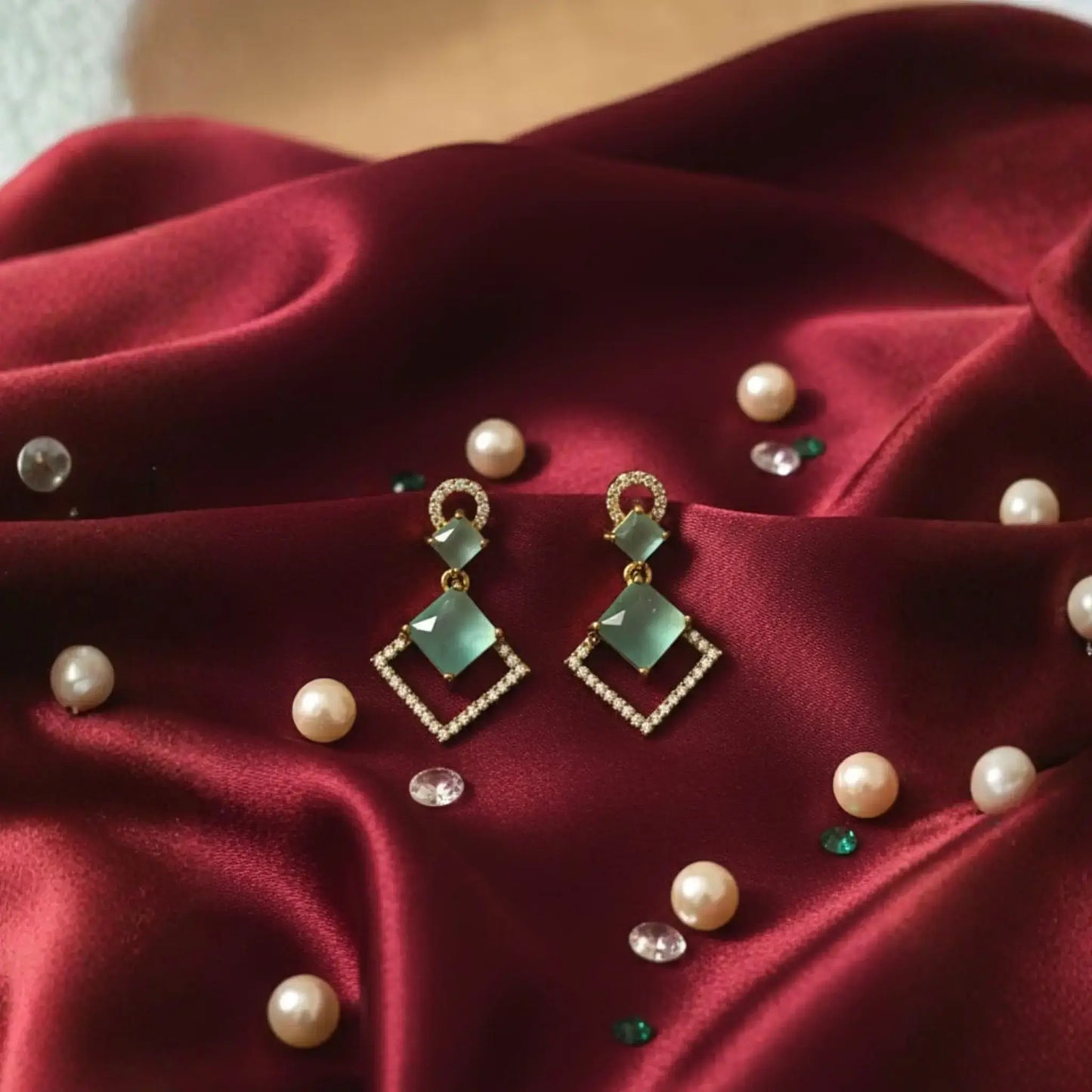 Mint Green Geometric Earrings Modern Elegance Detailed Look