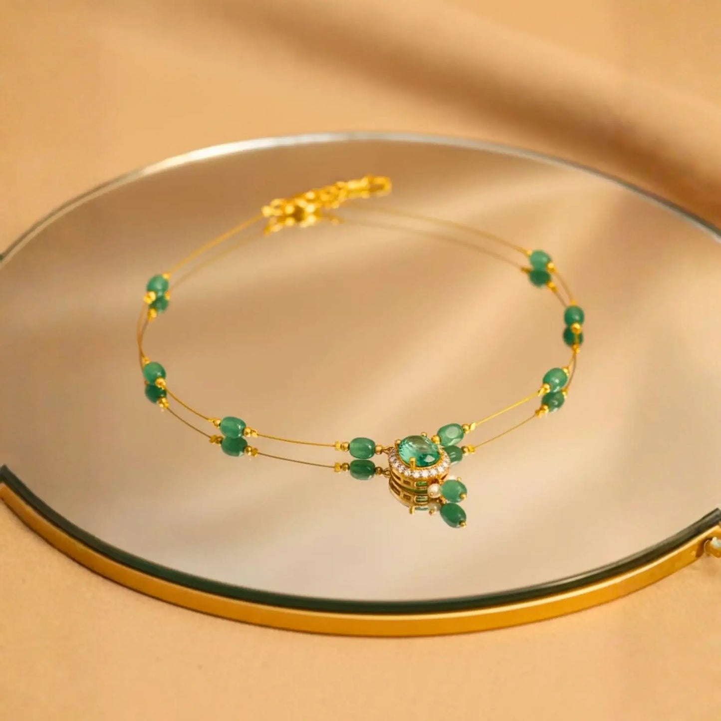 Light Green Bead Necklace With Heart Pendant