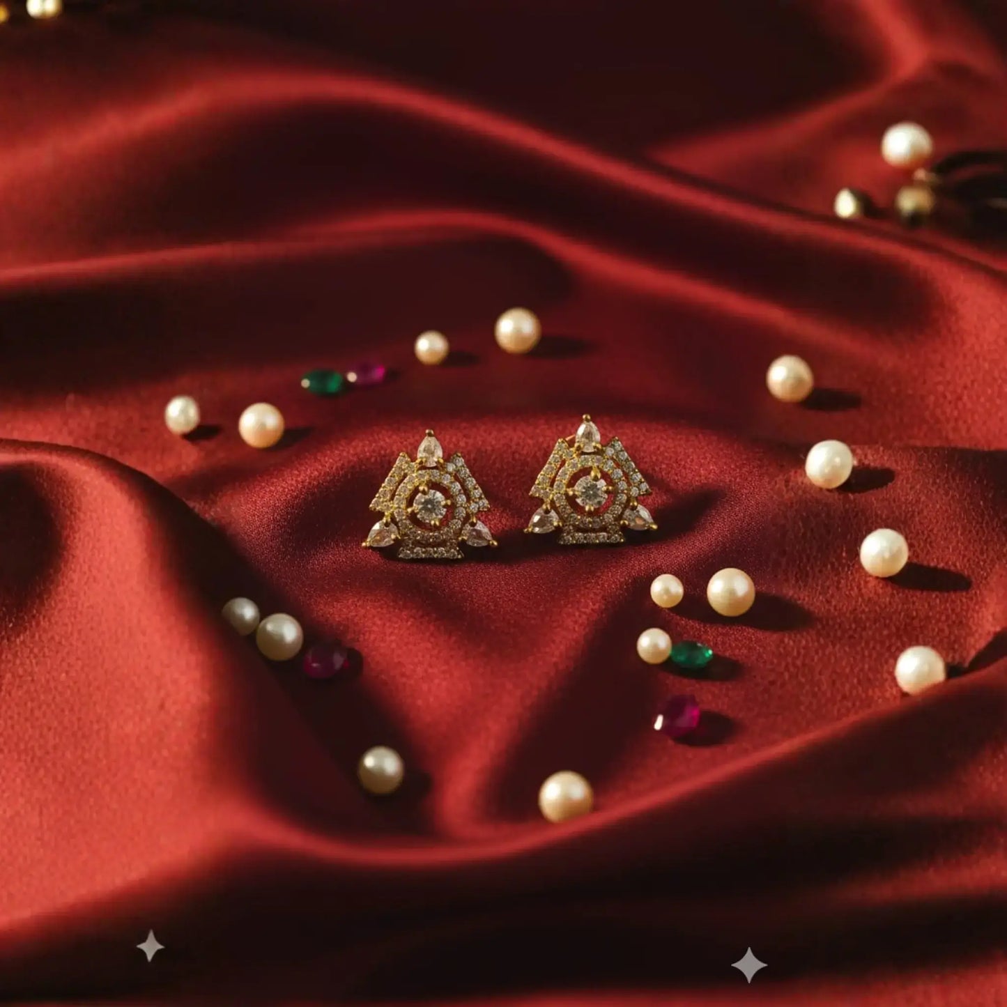 Geometric Stud Earrings Sparkling Crystal Design