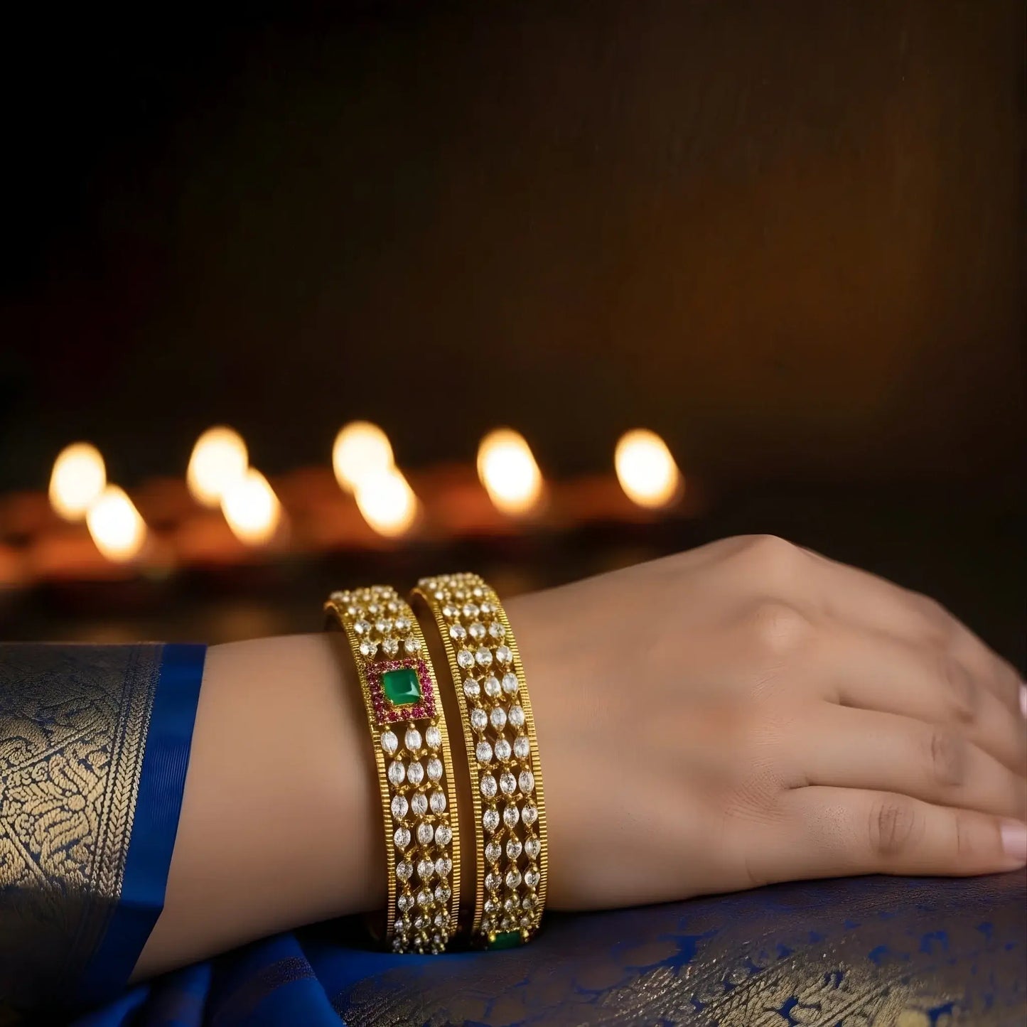 Crystal Bangles With Emerald Stone
