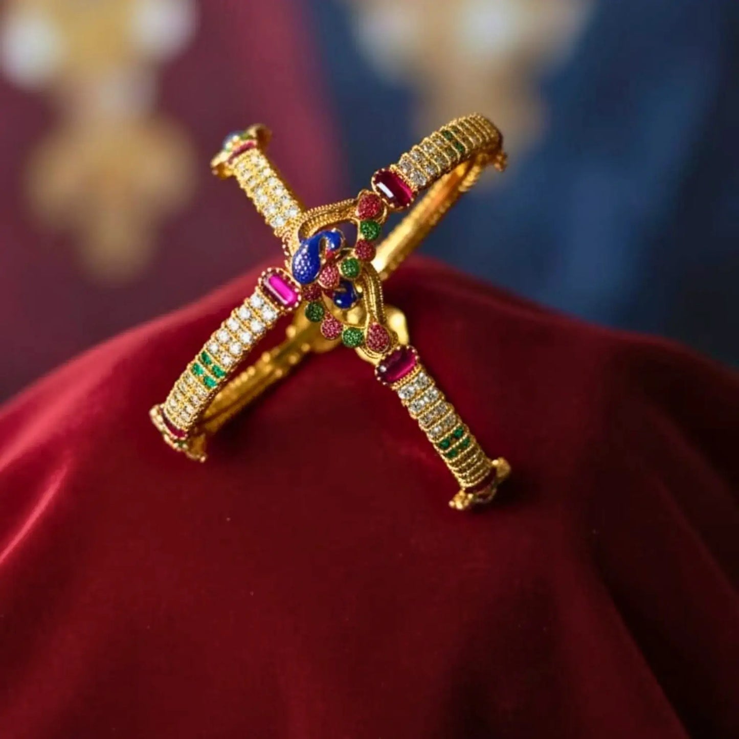 Traditional Gold Bangles for Women With Multicolour Peacock