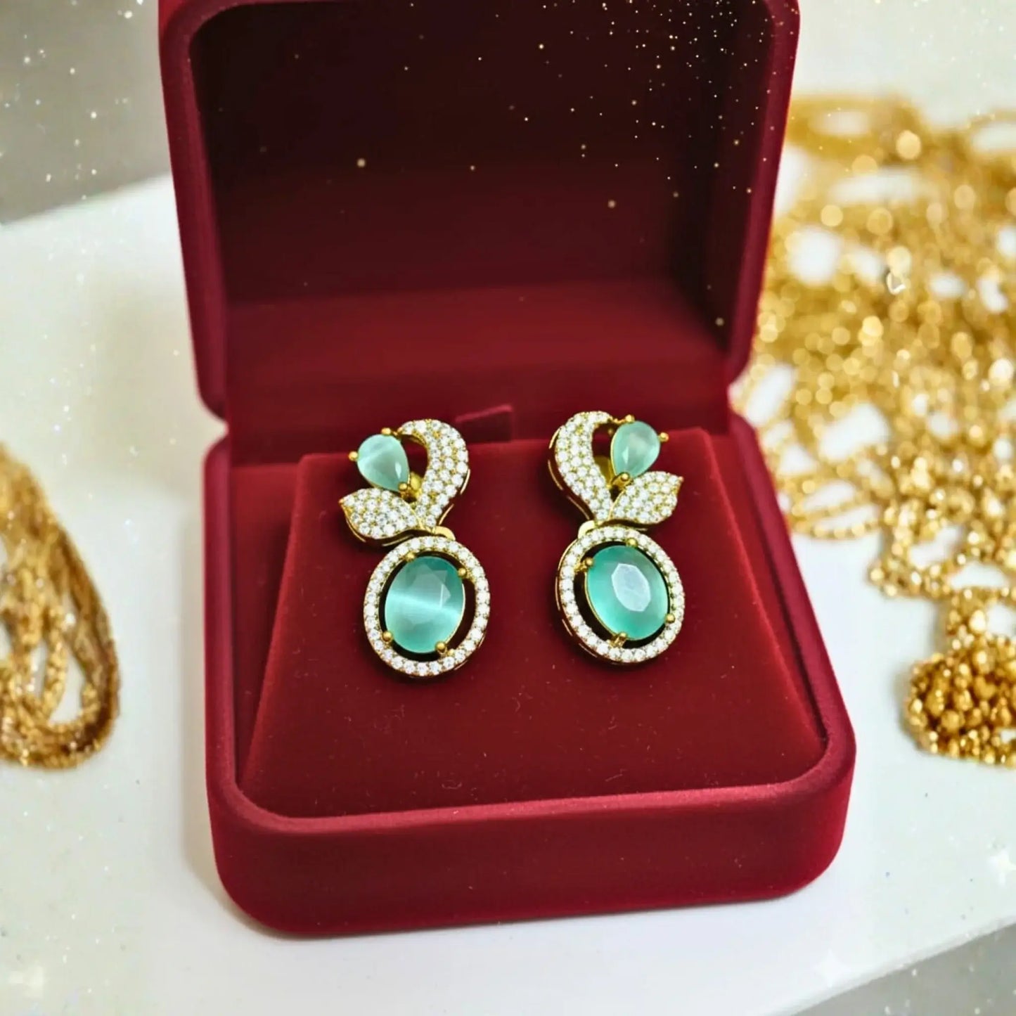 Light Green Stone Earrings For Elegant Parties