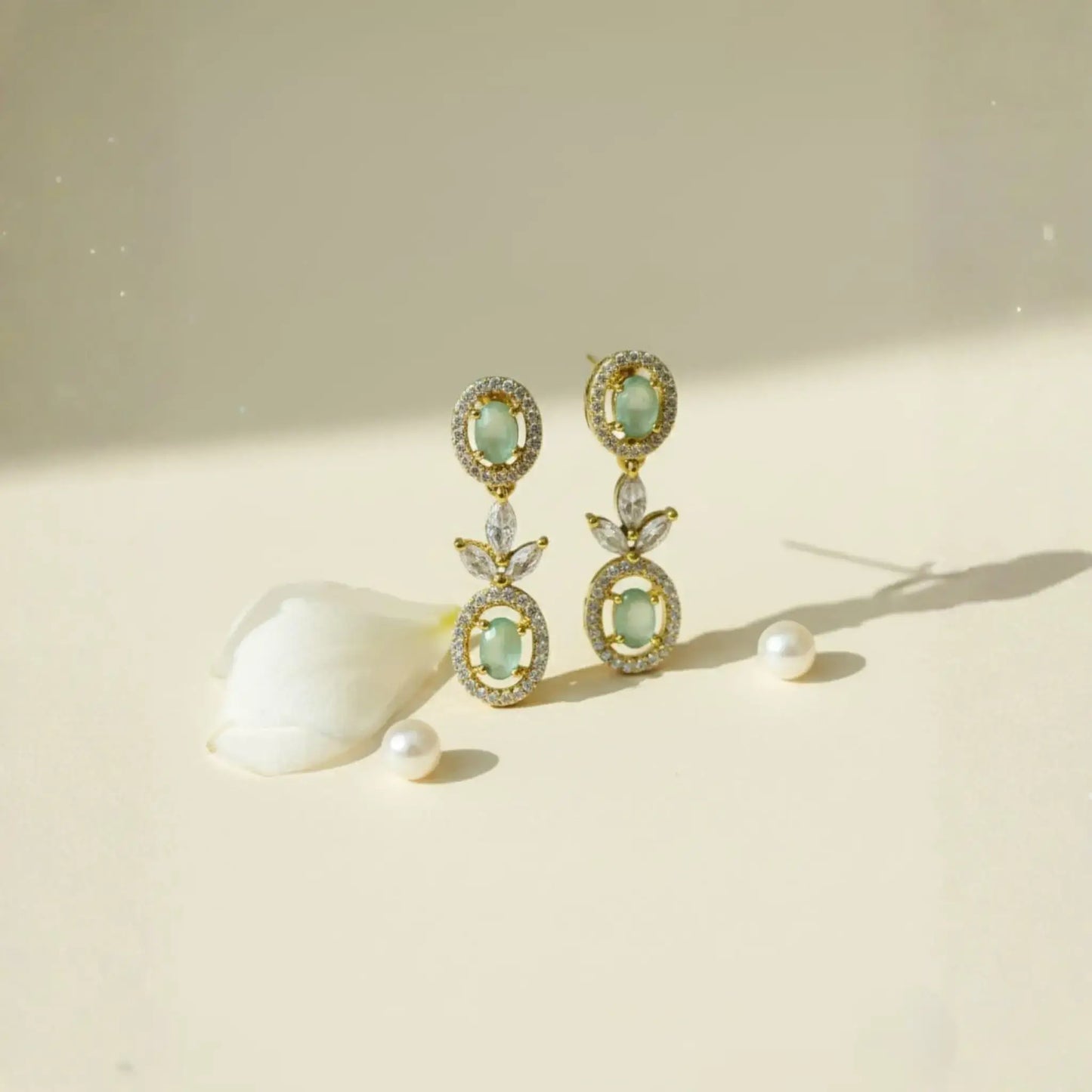 Light Green Drop Earrings With Elegant Crystals