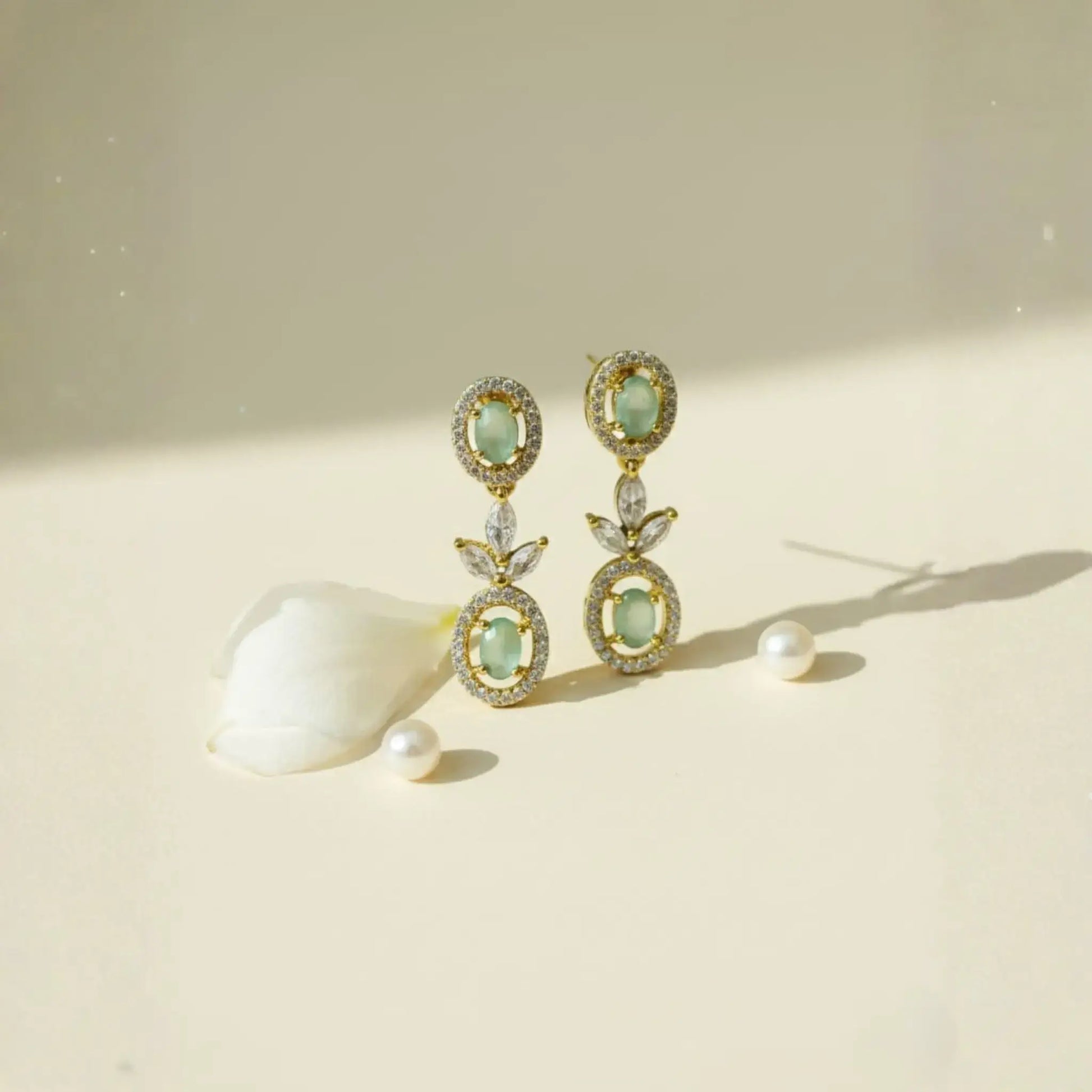 Light Green Drop Earrings With Elegant Crystals