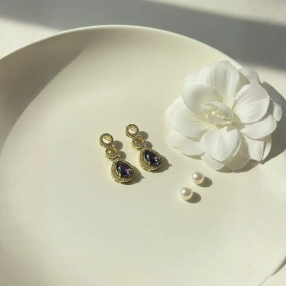 Amethyst Drop Earrings With Teardrop Crystal