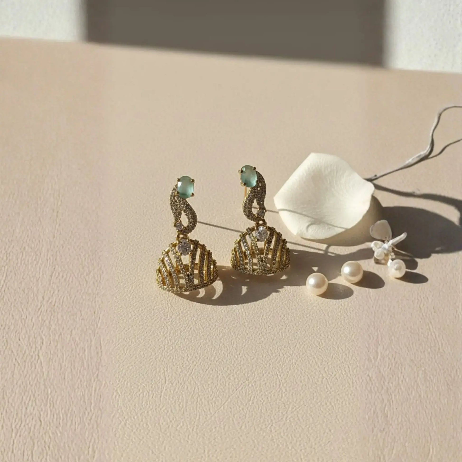 Light Green Earrings With Elegant Crystal Design