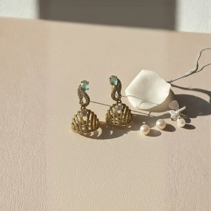 Light Green Earrings With Elegant Crystal Design