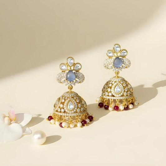 Pearl Earrings Kundan and Ruby Design
