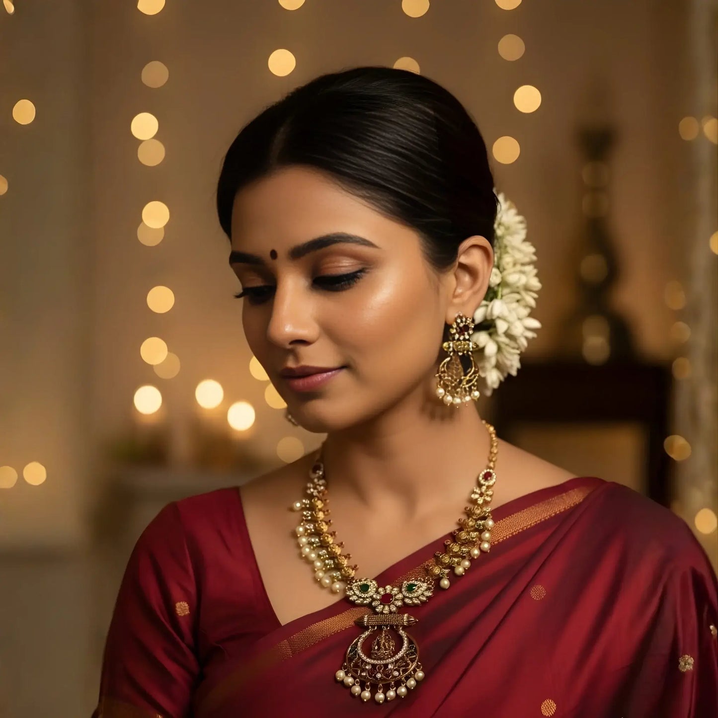 Bridal Necklace Set With Emerald and Pearl