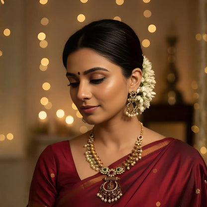 Bridal Necklace Set With Emerald and Pearl