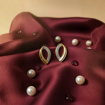 Curve Stud Earrings Dual-Tone Crystal Design