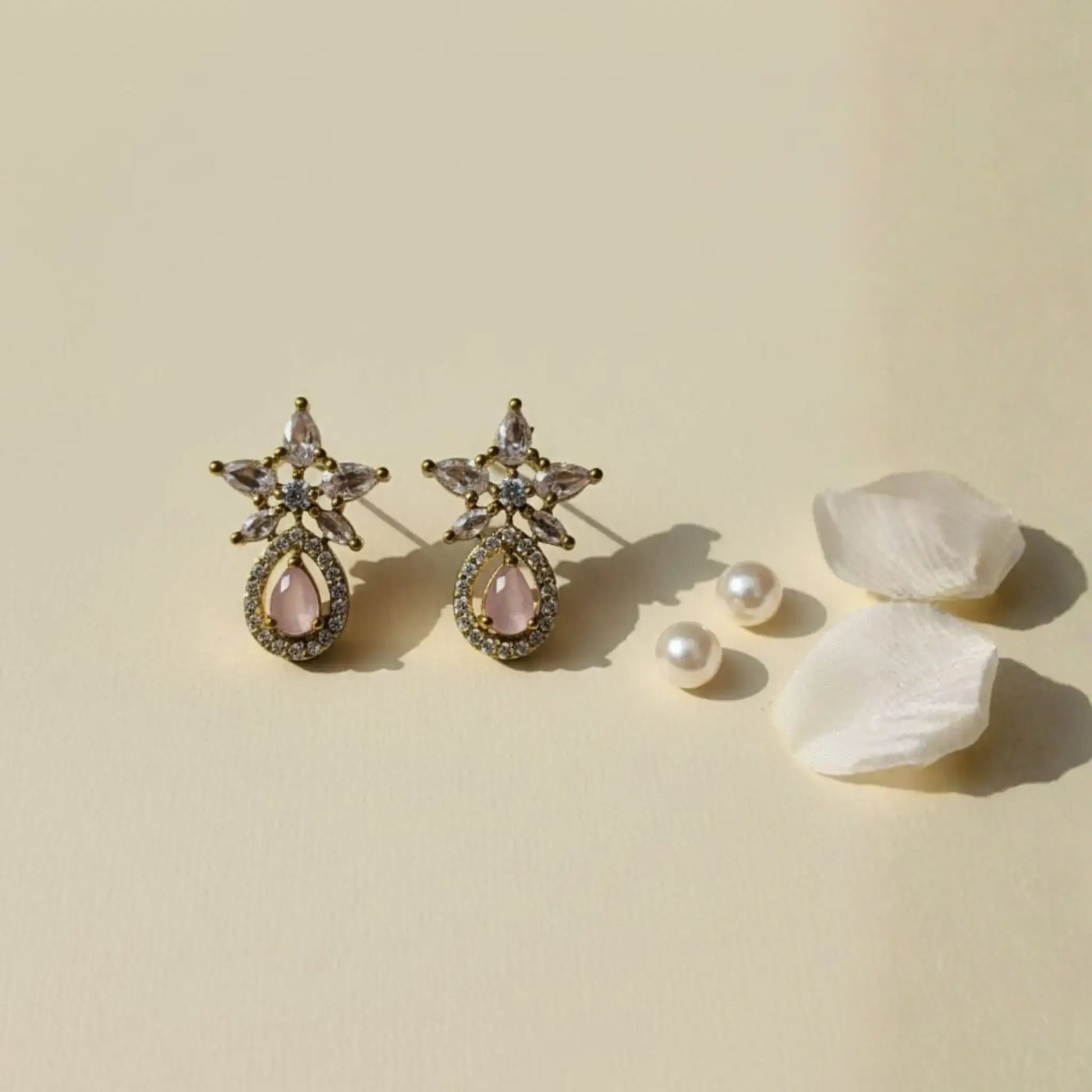 Blush Pink Drop Earrings With Elegant Crystals Detailing Look