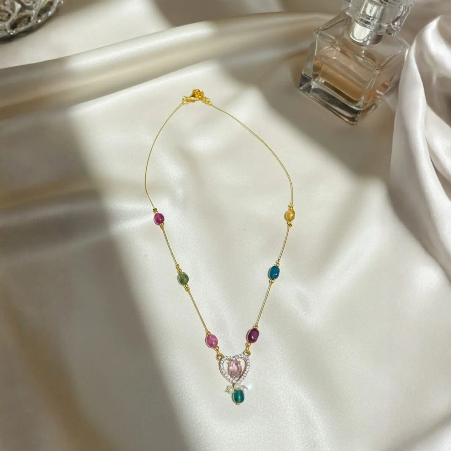 Multicolour Bead Necklace With Heart Pendant