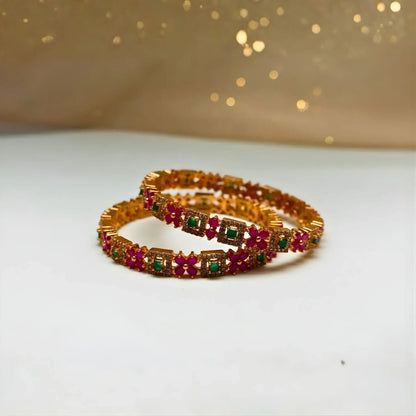 Ruby and Emerald Bangles Floral Stone Design