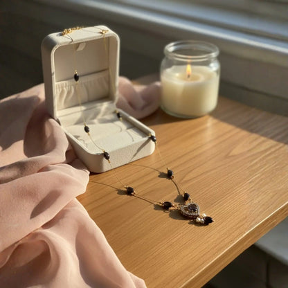 Purple Bead Necklace With Elegant Heart Pendant