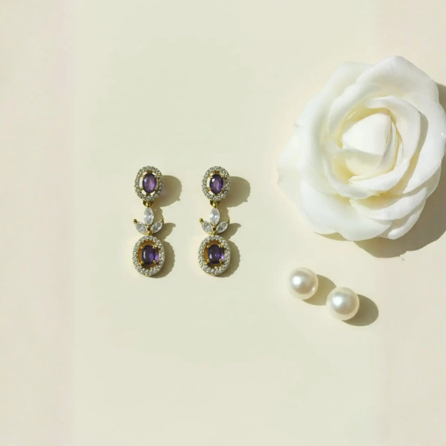 Amethyst Drop Earrings With Crystal Design Detailed Look