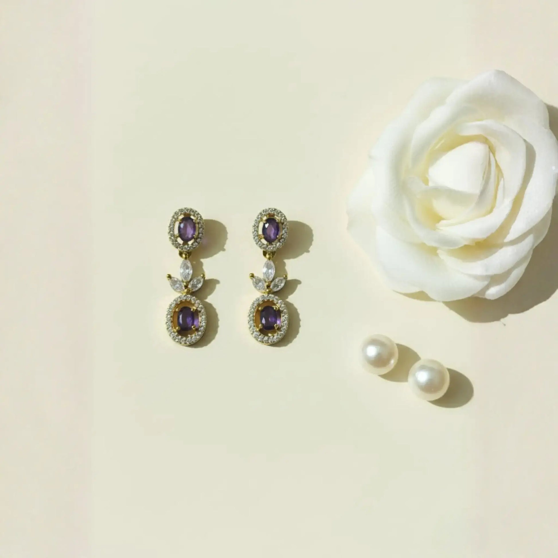 Amethyst Drop Earrings With Crystal Design Detailed Look