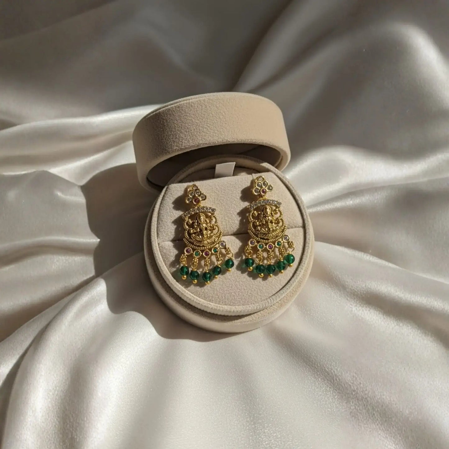 Antique Temple Earrings With Green Beads